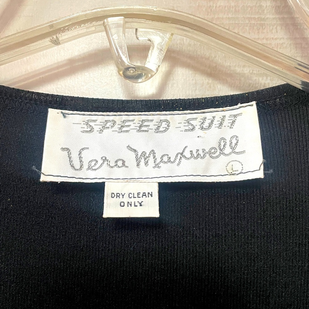 Vintage Vera Maxwell Speed Suit Black Brown Long Cuff Sleeve Full Length Dress L - Picture 3 of 5